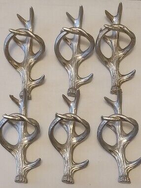 Set of 6 Silver Antler Napkin Rings Plastic Faux Metal Rustic Cabin Lodge Fall